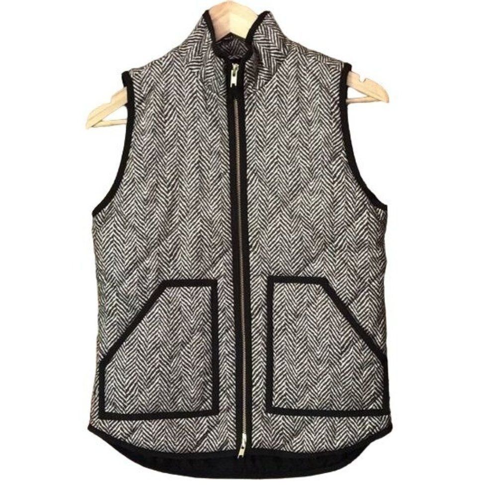J Crew XXS Classic Herringbone Black Quilted Puffer Vest Winter Fall XS